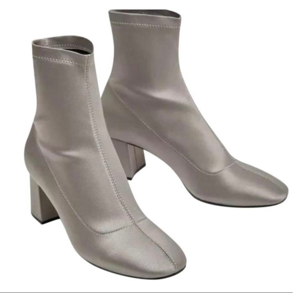 NWT ZARA Satin Gray Sock Bootie SZ-38 (7.5)
